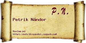 Petrik Nándor névjegykártya