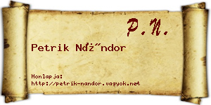 Petrik Nándor névjegykártya